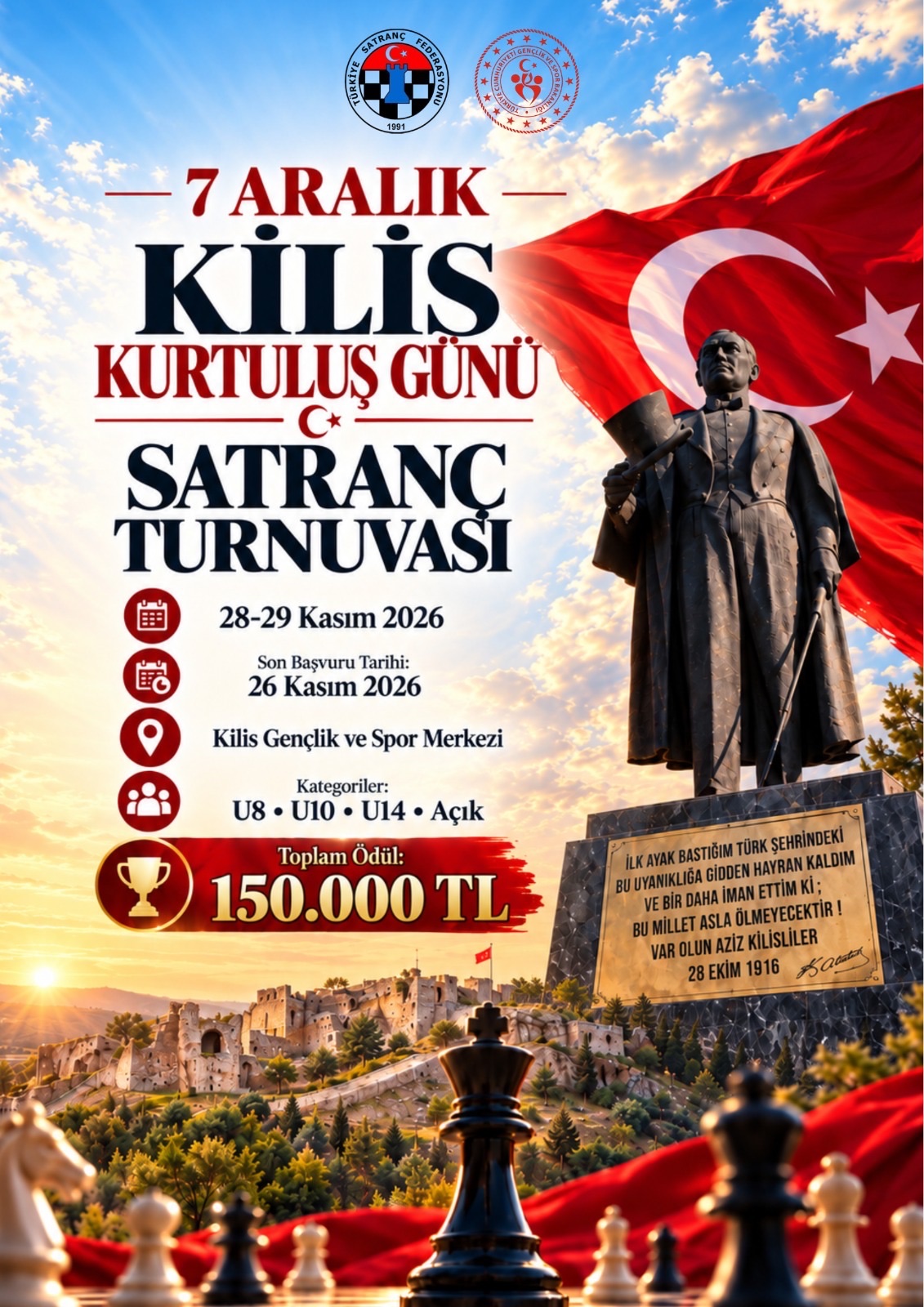 Kilis 7 Aralık Kurtuluş Günü Satranç Turnuvası